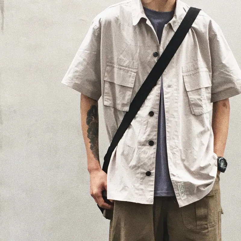 

Men's Short-Sleeved Shirt Lapel Single-Breasted Loose Casual Tooling Trendy Shirt Jacket