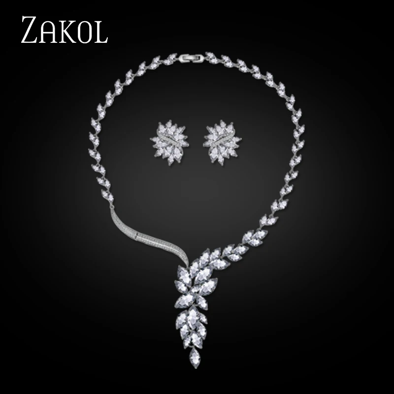 ZAKOL Свадебный комплект ювелирных изделий кулон цветок серьги-гвоздики с