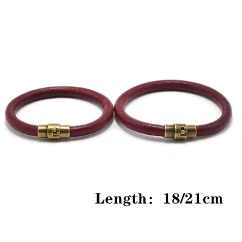 Brown Leather Bracelet for Men Women Copper Magnetic Clasp 3