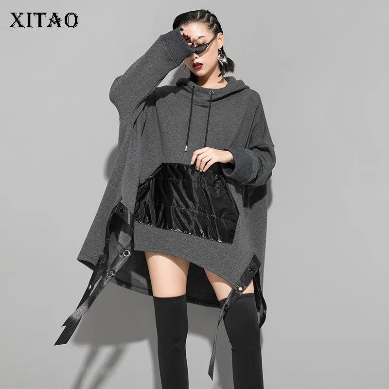 Толстовка Женская Асимметричная большого размера на осень/зиму XJ2263|Женские