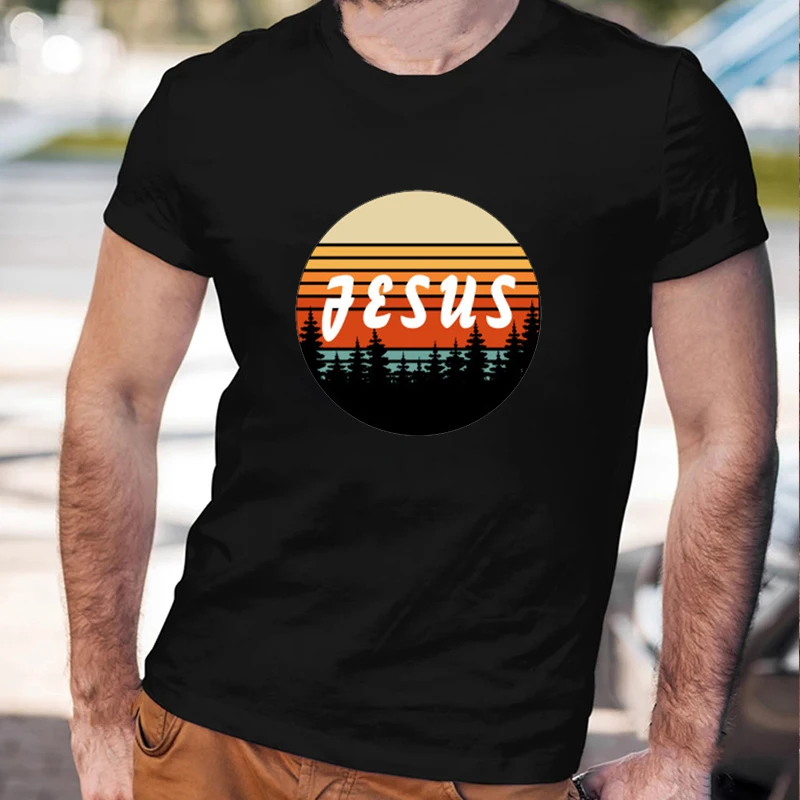 

Jesus Vintage Retro Sunset - Christian Printed Men Tshirt 2021 Hot Sale New Arrival Hipster Summer Short-sleev Tops Cotton Tee