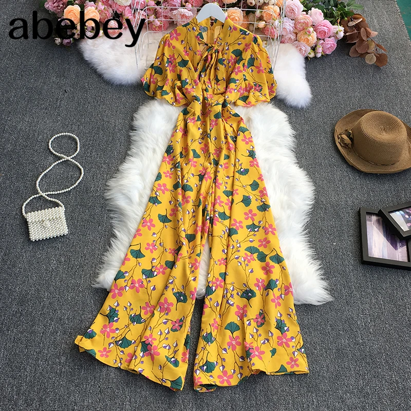 Женский комбинезон с широкими штанинами повседневный плиссированный V-образным