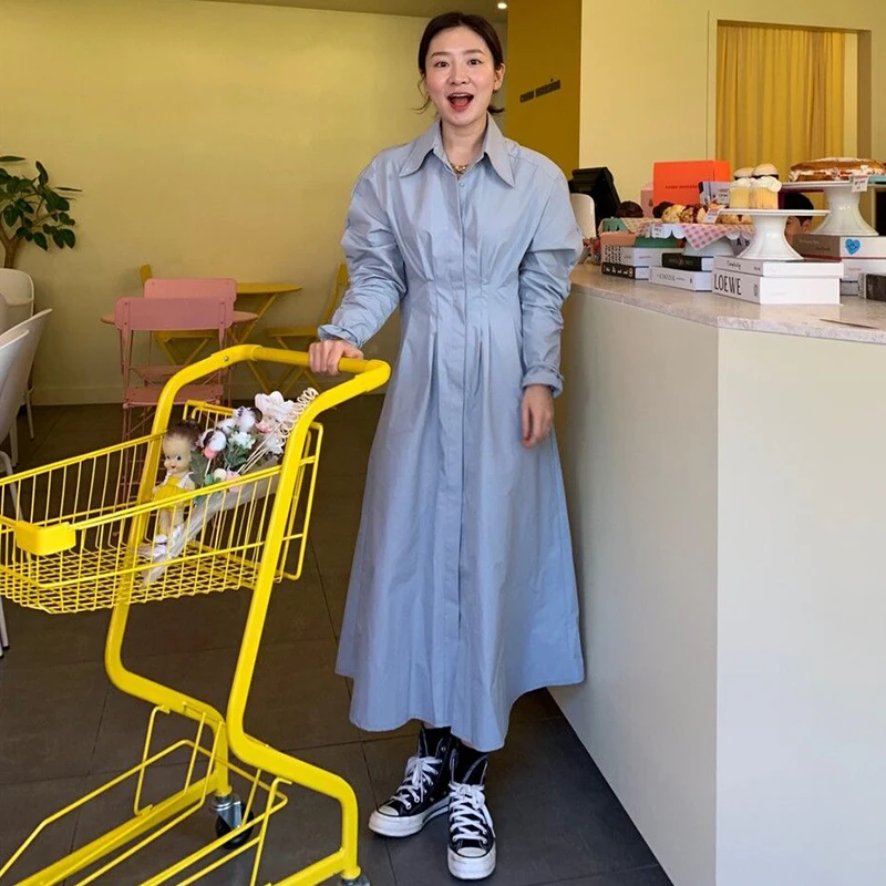 Женское платье с отложным воротником [EWQ] Элегантное Длинное Платье-рубашка