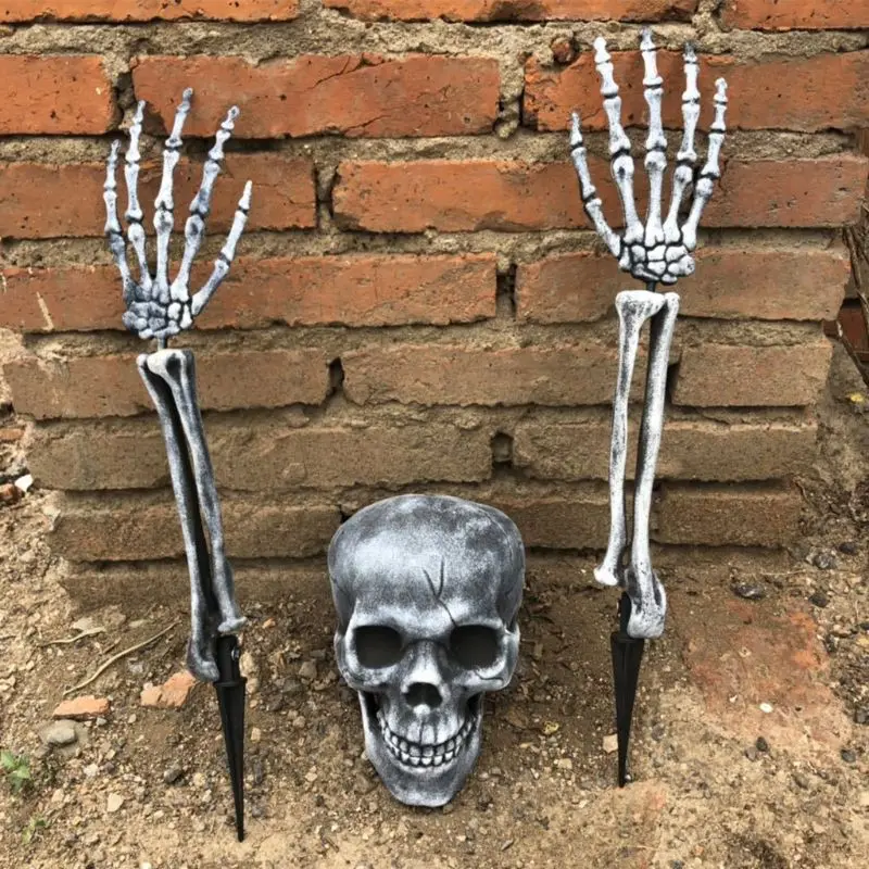 

Halloween Scary Horror Skull Head Skeleton Arms Bones Lifelike Decoration Haunted House Props Outdoor Indoor