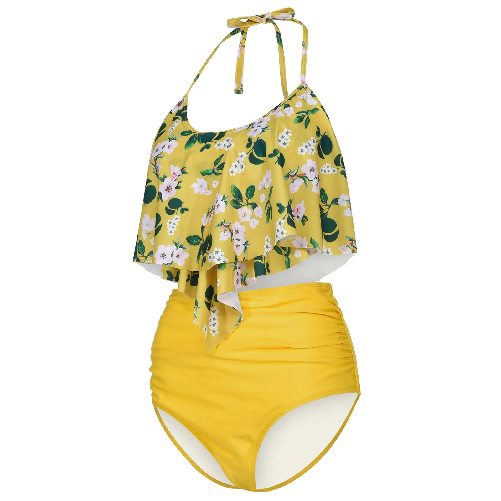 

1047 Fashion Women Bikini High Waist Printing Halter Split Swimsuit Vitality Sexy Bikinis Solid Push Up bikinis para mujer