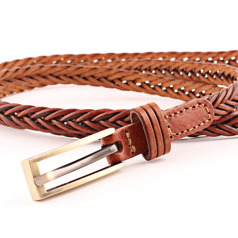 Женский Повседневный эластичный пояс холщовая пряжка плетеный ремень узкий