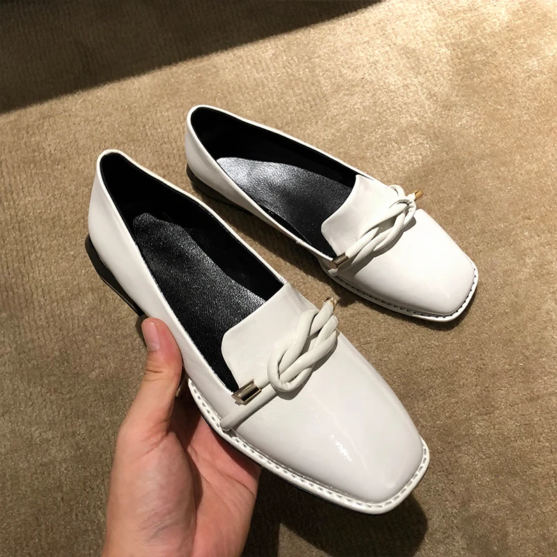 

British Style Vintage Women Oxford Flats Woman Casual Shoes Genuine Leather Fringe Slip-on Square Toe Creeper Brogue Loafers