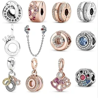 2020 new 100 925 sterling silver pan blue pink fan charm bead fit women bracelet necklace jewelry