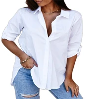 2021 new ladies fashion simple autumn simple long sleeved v neck button ladies shirt shirt women
