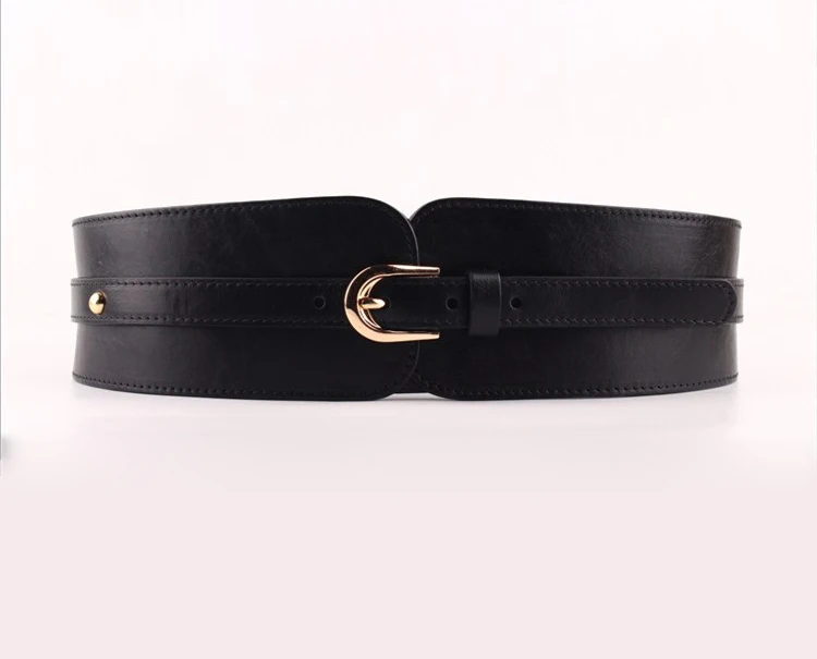 Коровья кожа широкий пояс для женщин высокое качество Ceinture Femme эластичный пояс женский винтажный ремень из натуральной кожи пряжки - Цвет: Черный