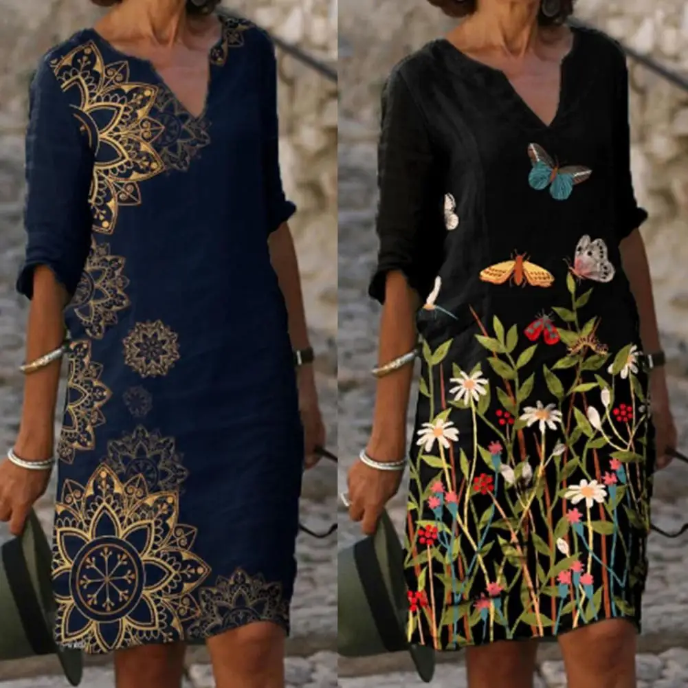 

Women Dress Half Sleeve Skin-friendly Polyester Mid-length Dress for Holiday