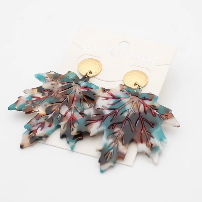 Big Green tortoise shell earrings Bohemian tree leaves long pendant Acrylic Statement Women fashion Plant Jewelry | Украшения и