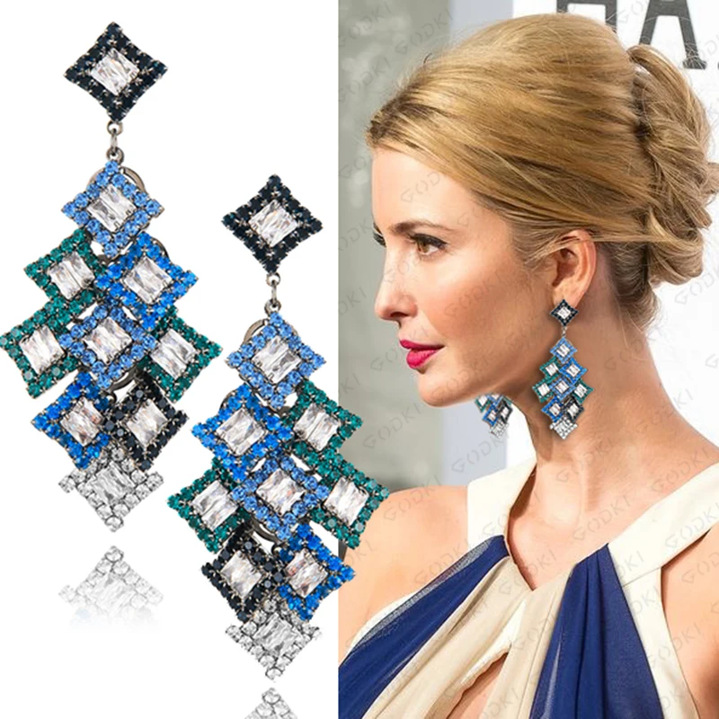 Женские свадебные серьги GODKI роскошные с квадратными кисточками и кристаллами из