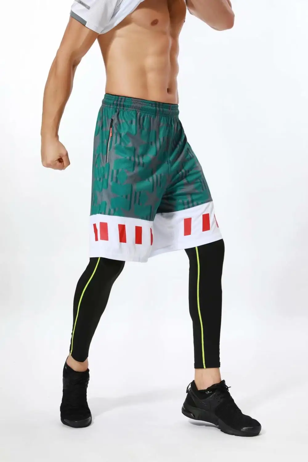 Шорты мужские с карманами на молнии эластичные спортивные штаны для бега уличных