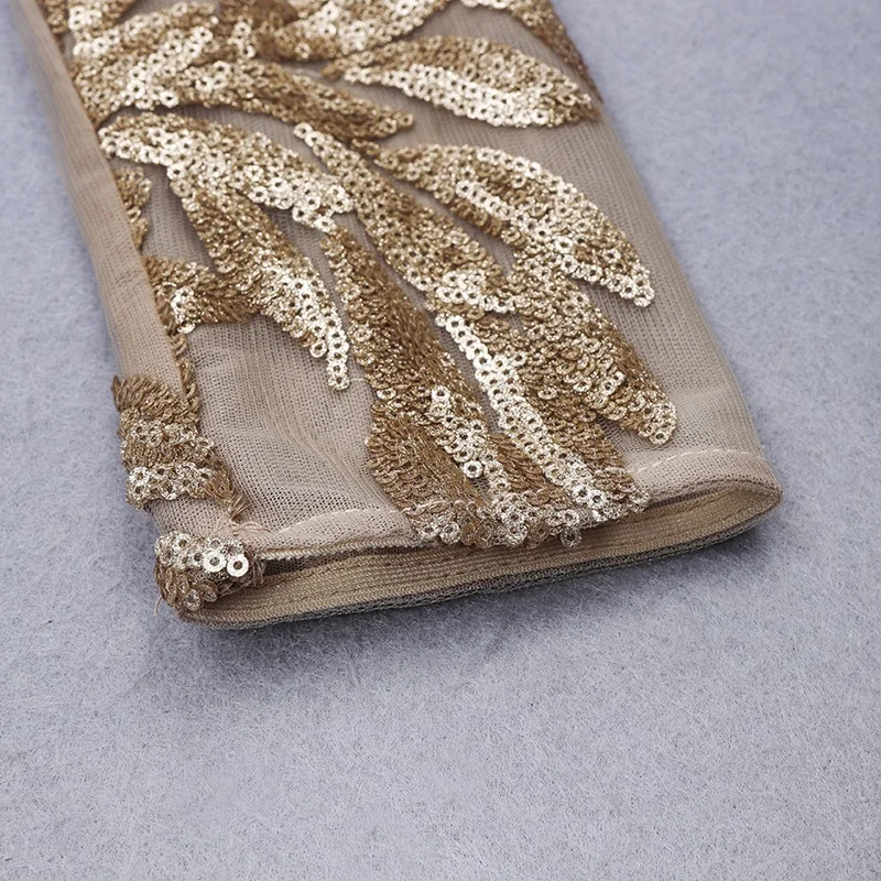 Женское платье с блестками и листьями VC белое Сетчатое высоким воротником в