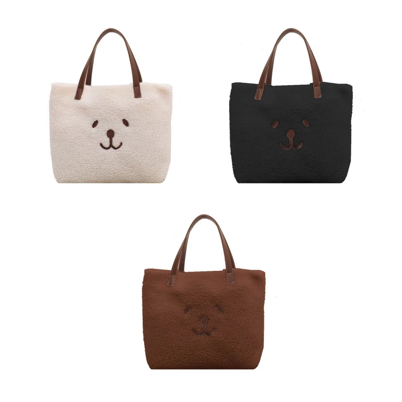 

Soft Plush Clutch Bag Large Capacity Tote Bag Solid Color Cartoon Bear Handbag