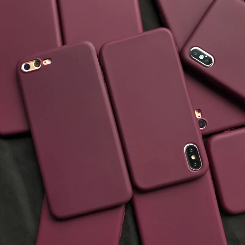 Бордовый матовый чехол для телефона iphone XS Max XR X 11 12 pro max 8 7 6S 6 Plus SE 2020 силиконовая