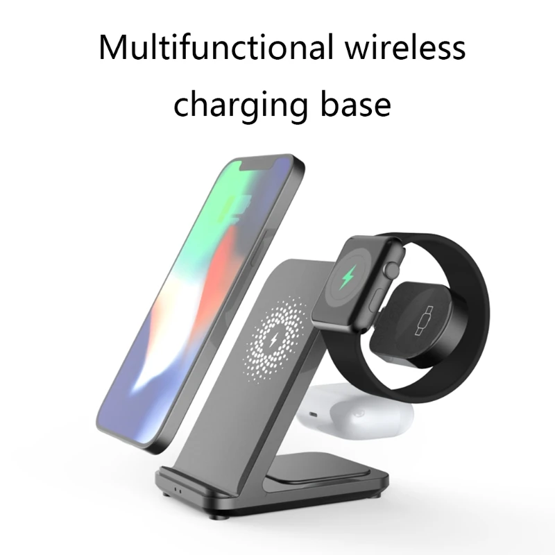 15W Fast Wireless Charger Base Stand Compatibe for A irpods i-Watch i-Phone Foldable Portable Charging Dock Station