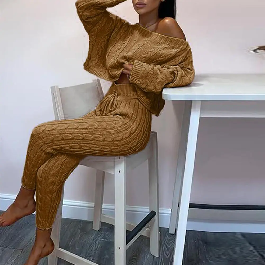 

Autumn 2 Piece Set Tracksuits Women Knit Outfits Sweater Tops Sweaters + Pencil Pants Set 2021 New Two Piece Set