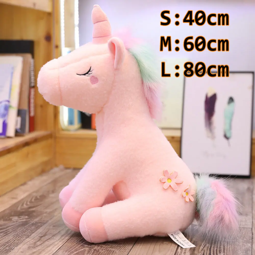 Pink Unicorn Sit Гигантский Единорог Игрушка Плюшевые Пушистые радужные волосы мягкие животные мультфильм Летающий кровать лошадь спящий бойфренд подушка для девочки ребенок - Цвет: Pink Unicorn Sit