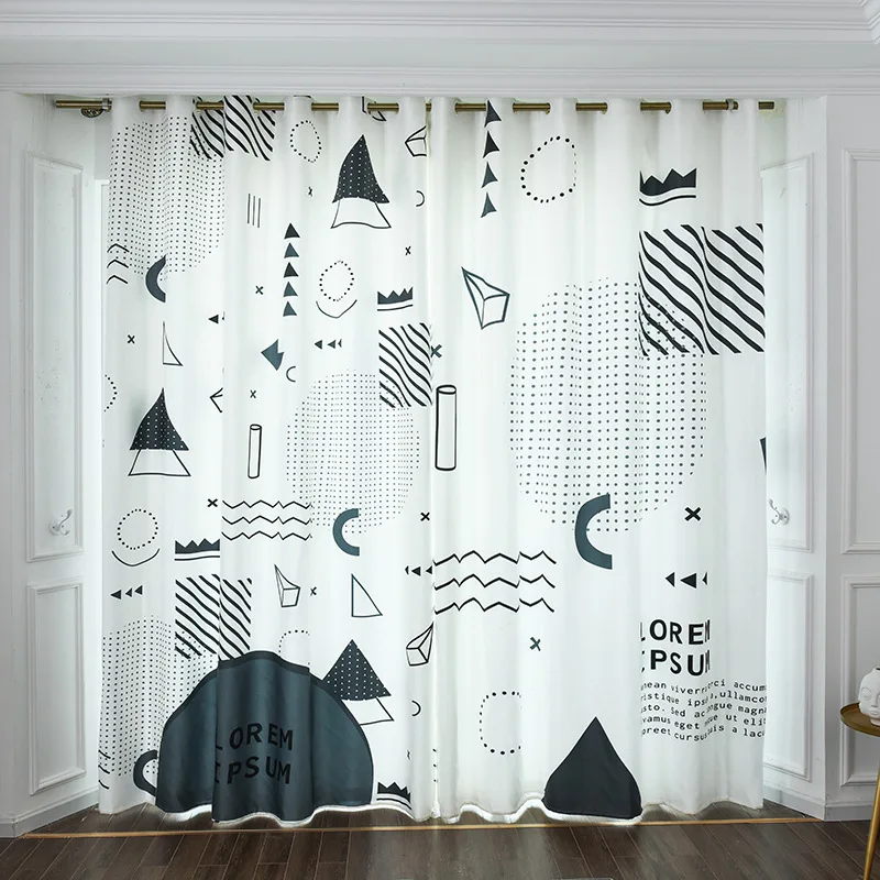 Personality Net Red Nordic Wind Geometric Pattern Print Curtains for Living Dining Room Bedroom. | Дом и сад