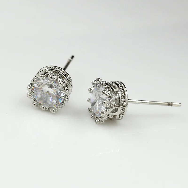 

New Silvering Round Earrings crown Zircon Earrings Korean Edition Earrings
