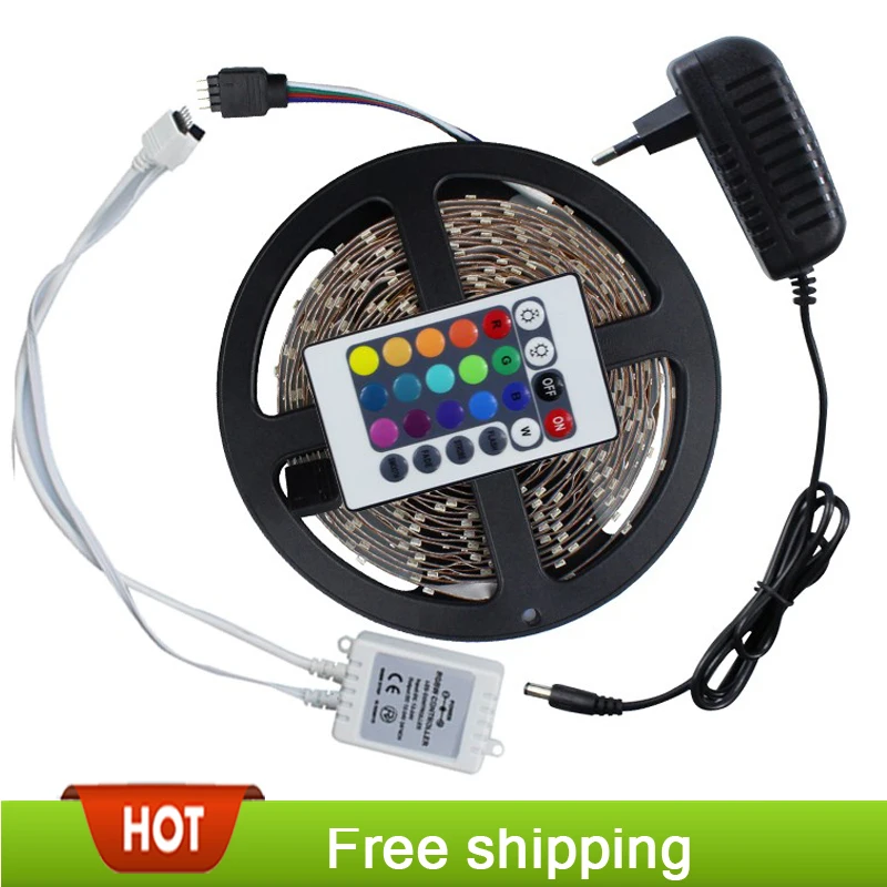 

led strip 3528 flexible strip light waterproof DC12V 5M 300led+24key IR remote controller+power adapter EU/US/AU/UK Plug