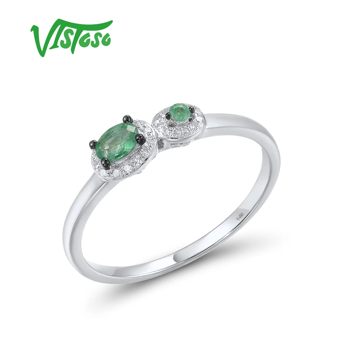 

VISTOSO Genuine 14K 585 White Gold Rings For Women Sparkling Emerald Diamond Rings Simple Style Delicate Trendy Fine Jewelry