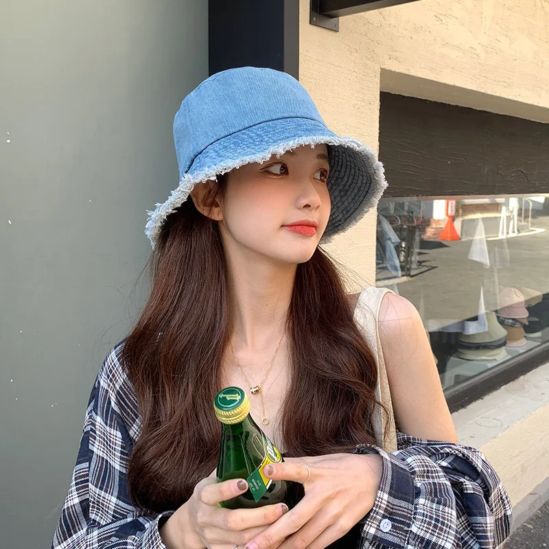 

Spring Summer New Cowboy Bucket Hat Female Cute Simple Korean Version Of Sunscreen Anti-ultraviolet Tassel Travel Beach Sun Hat