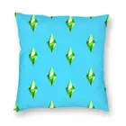 Квадратный чехол с принтом Sims на голубом фоне плюмбоб, чехол из полиэстера, льна, бархата, на молнии, декоративный чехол для домашней подушки