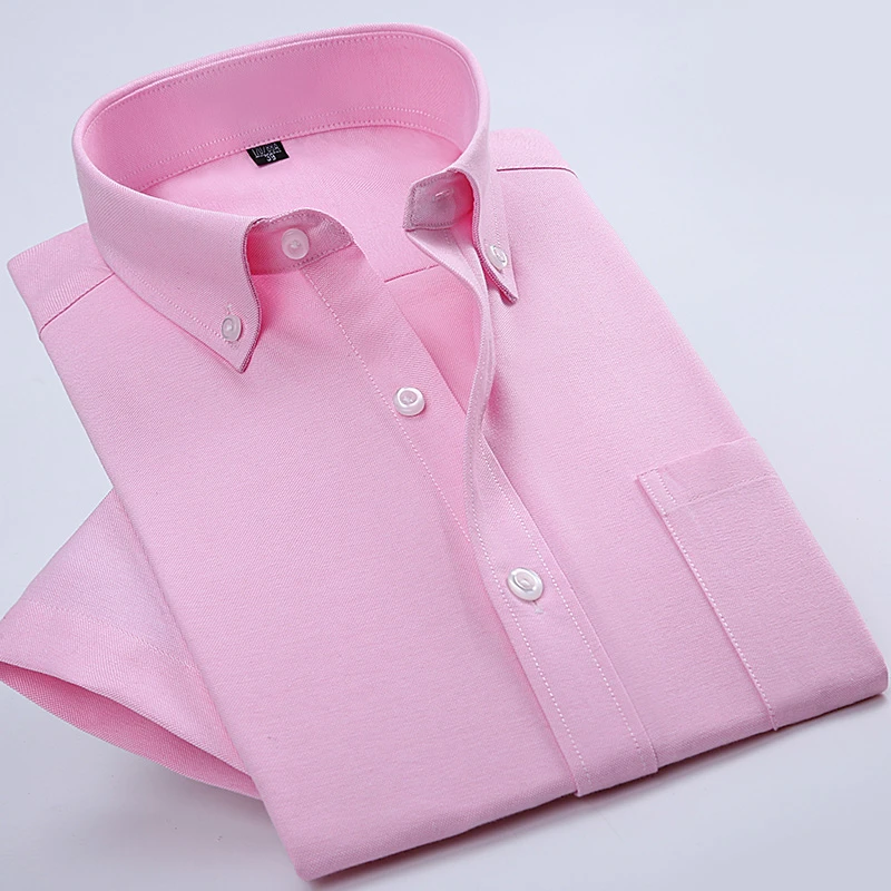 Модные Оксфордские повседневные мужские рубашки с коротким рукавом, Camisa Masculina, на пуговицах, с воротником, в полоску, Летний стиль, официальная мужская рубашка