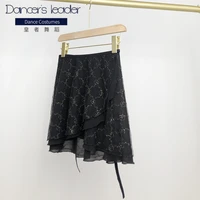 ballet tutu womens gold embroidered gymnastics skirt lace mesh double layer short skirt modern dance lyric skirt