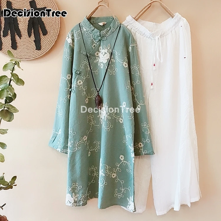 Женское винтажное платье из хлопка и льна элегантное китайское традиционное