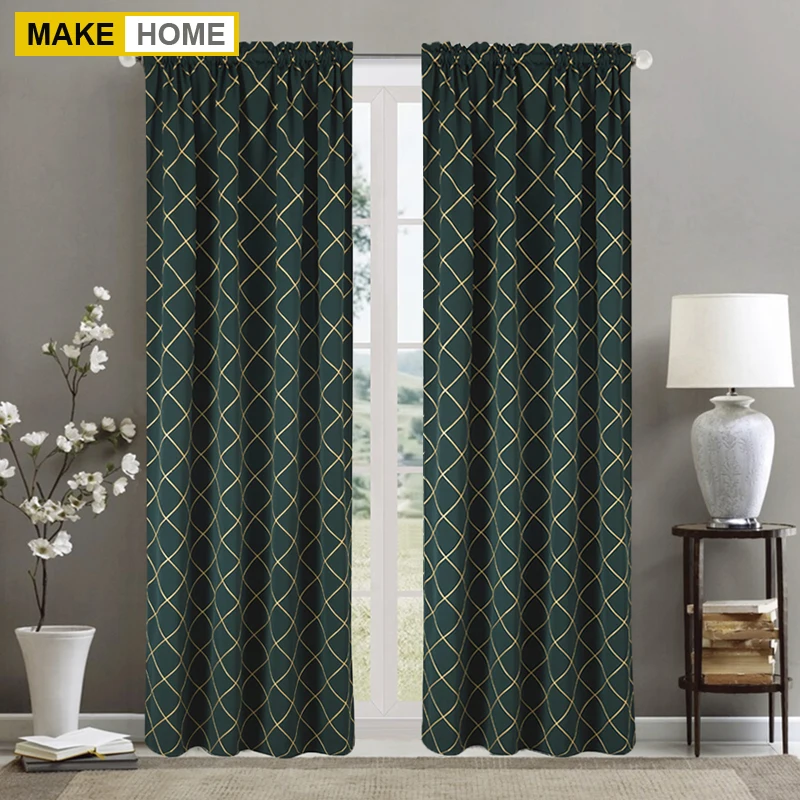 

Luxury Embroidered Curtains for Living Room Bedroom Plaid Geometric Patterns Modern Polyester Linen Window Drapes Customize Size