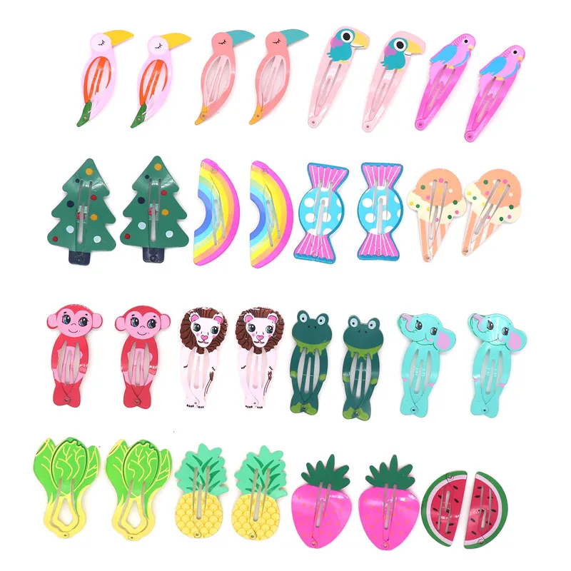 32Pcs/Set Cute Colorful Snap Metal Hair Clips For Baby Girls Toddler Cartoon Fruit Animal BB Pins Barrettes With Gift Bag | Красота и