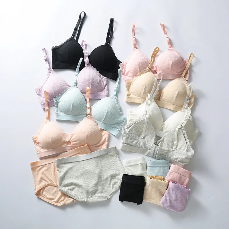 

Women Underwear Set V-Neck Solid Beauty Back Bralette Set Push Up Wirefree Adjusted-Straps Padded Bralette