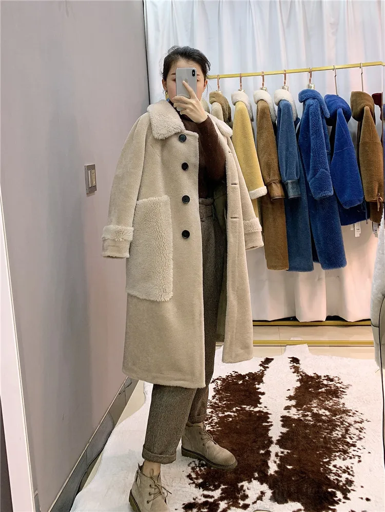 OFTBUY парка с v-образным вырезом зимняя куртка Женское пальто из натурального меха тканая шерсть плюшевый флис медведь плюшевая верхняя одежда теплая уличная