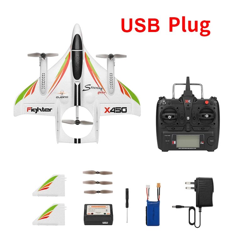 USB Plug 2,4G 6CH WLtoys XK X450 3D/6G RC вертикальный взлет светодиодный RC планер с фиксированными крыльями RC модель самолета RTF игрушка с дистанционным управлением - Цвет: USB Plug