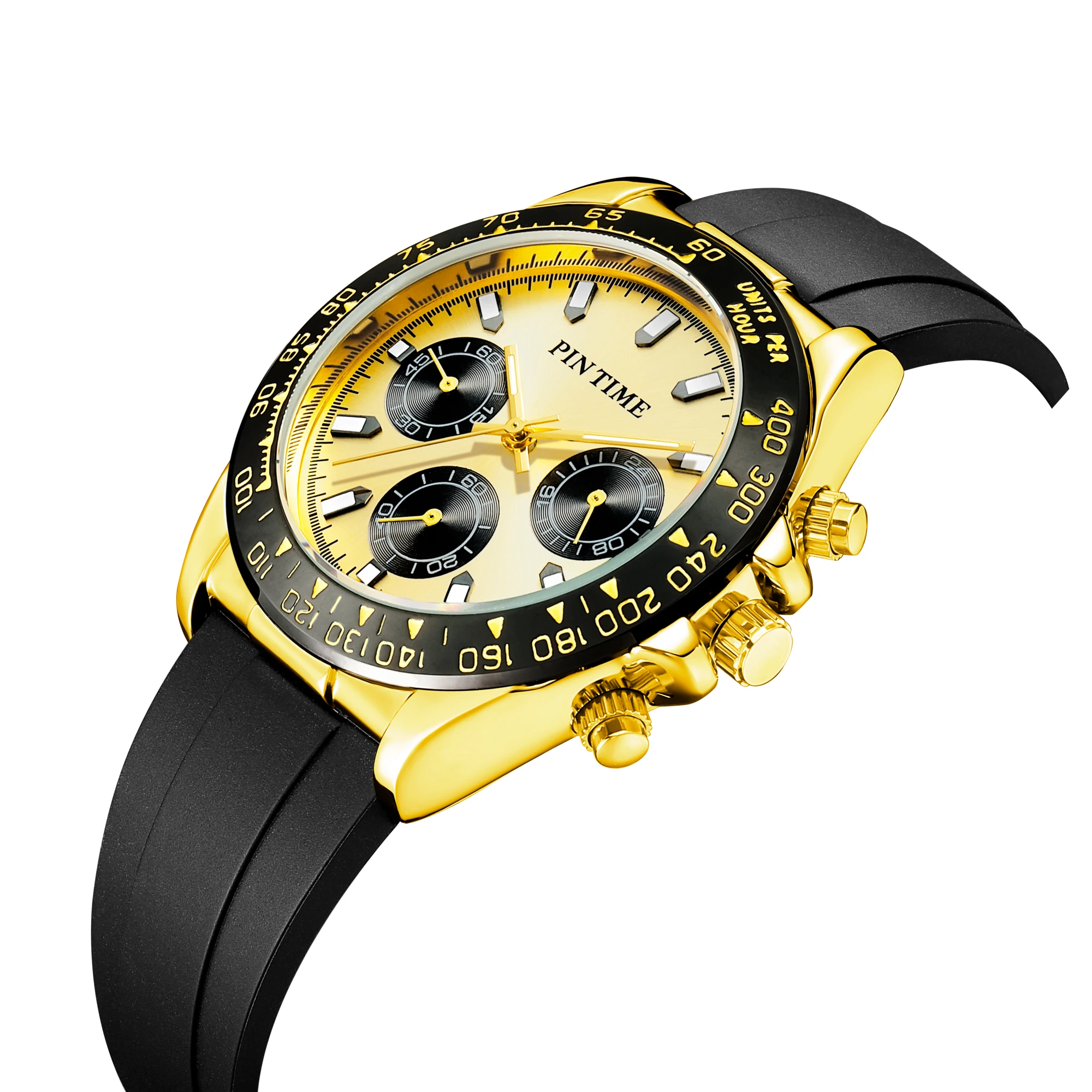 

2022 Men Luxury Sport Gold Watch All Dial Work Chronograph Function Quartz Wristwatch Stopwatch Rubber Strap Clock Montre