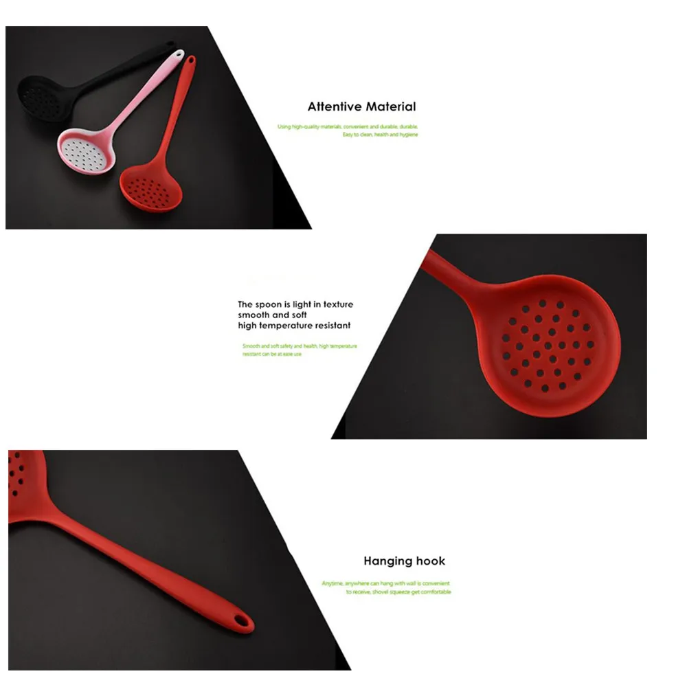 

Silicone Colander High Temperature Resistant Skimmer Spoon with Long Handle Kitchen Supplies