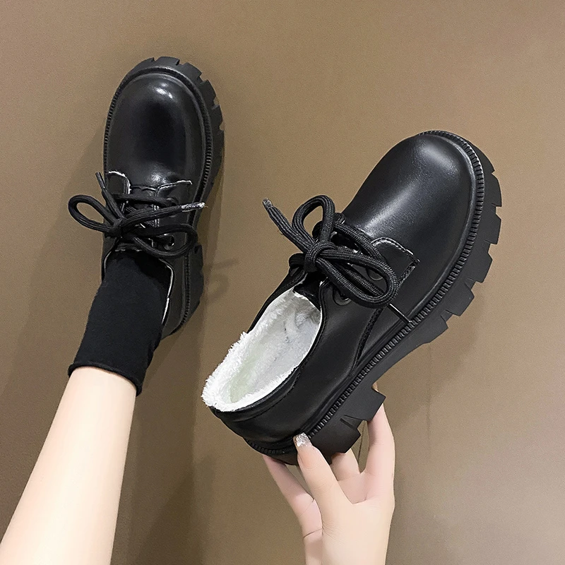 

Autumn Winter New Women's Warm Short Plush Pu Leather Sneakers Fashion Increased Women's Platform Casual Shoes Couple Sneakers