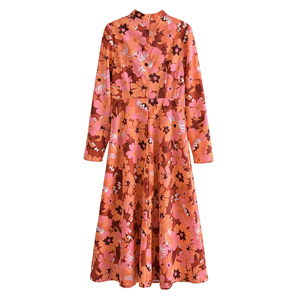 

Платье-миди женское приталенное с цветочным принтом и длинными рукавами-фонариками