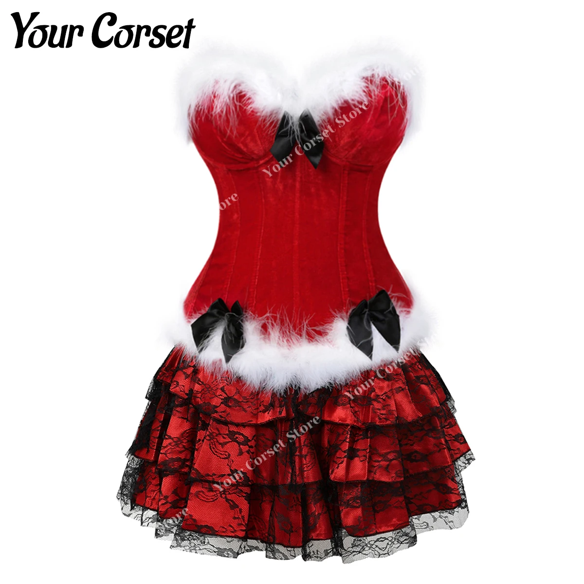 

Рождественский костюм Санта Клауса для женщин, ретро Рождественский корсет, платье, Женский корсет с юбкой, черный сексуальный корсет, подв...