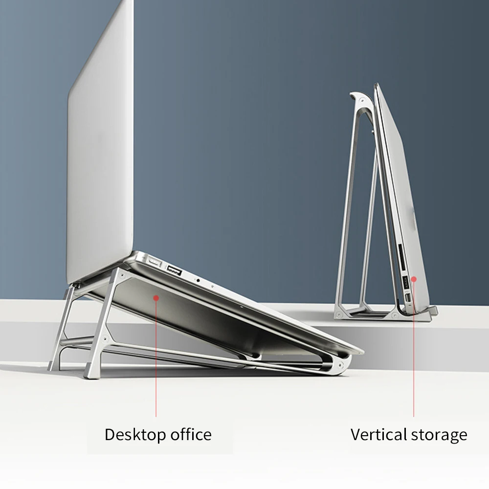 

2 In 1 Aluminium Alloy Vertical Storage Laptop Stand Desktop Tablet Holder Desk Mobile Phone Stand For