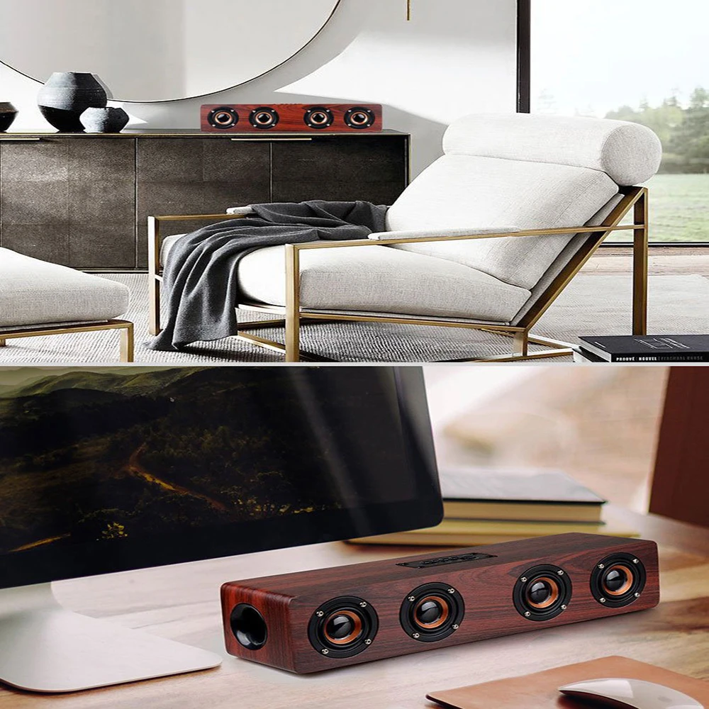 Soundbar HiFi беспроводной деревянный Bluetooth динамик Настольный динамик Поддержка TF карты AUX Громкая связь аудио для книжной полки телефона дома