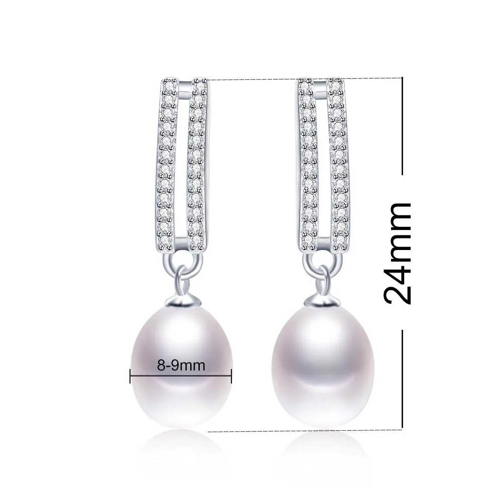 Женские серьги с пресноводным жемчугом из серебра 925 пробы фианитом свадебные