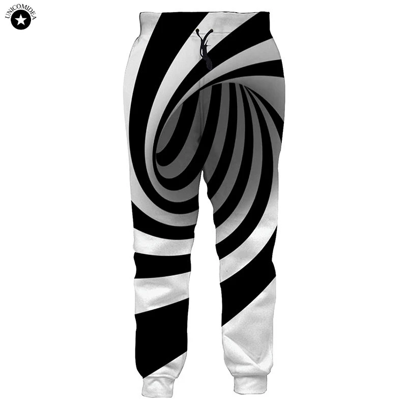 Модные свободные штаны для бега 3D черные белые Vertigo Hypnotic/Волк/Кот/котенок