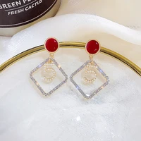 korea 2020 geometric rhinestone simple number 5 earrings for women new pearl dangle earring earings brincos fashion jewelry