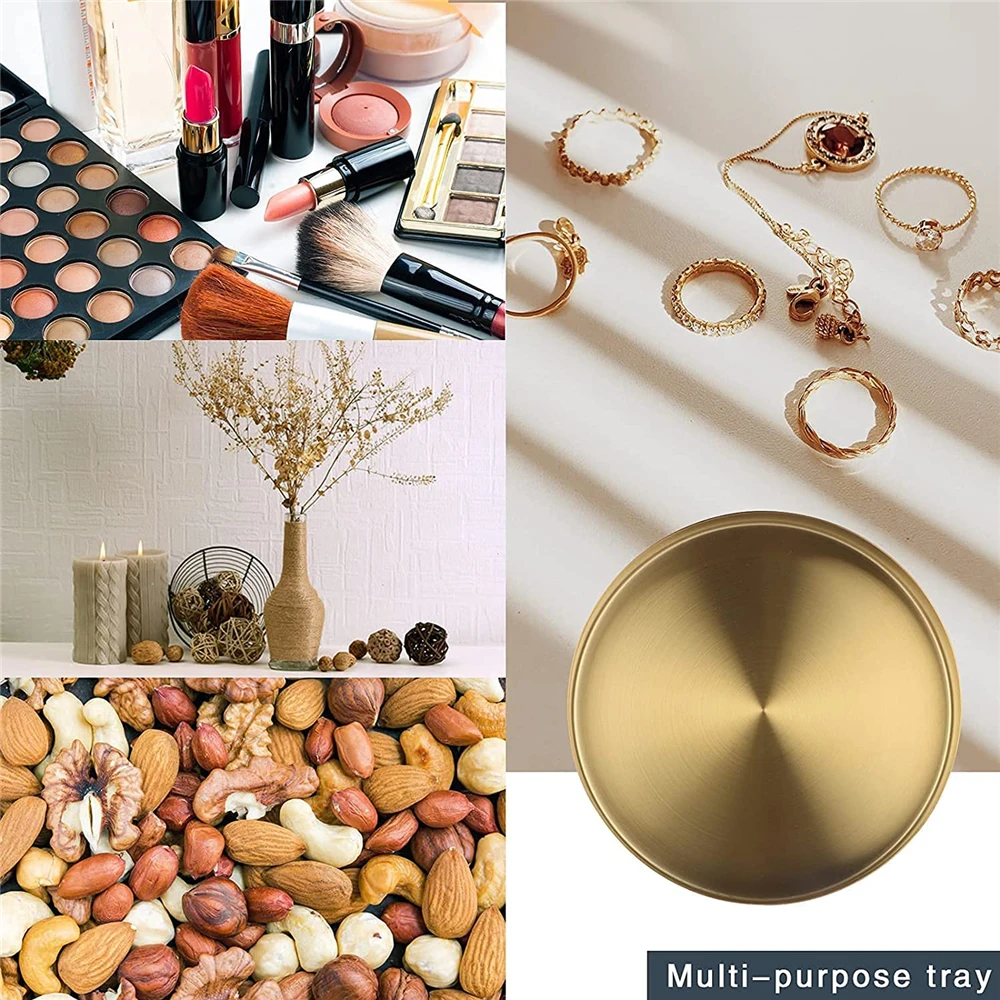 

Лоток для хранения украшений в скандинавском стиле, круглый золотой лоток из нержавеющей стали для хранения украшений, подходит для хранен...
