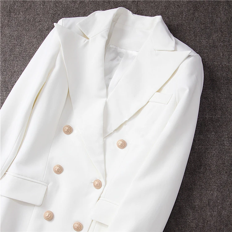 Осень 2020 сексуальный новый щелевой белый Блейзер Женский двубортный золотистый